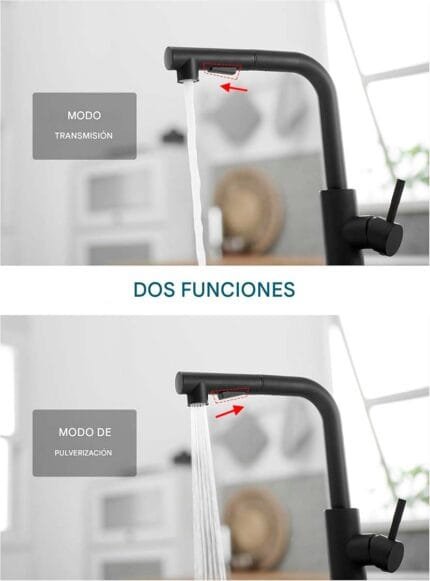 Grifo de cocina con rociador extraíble de acero inoxidable, negro mate - Image 4