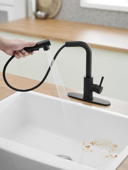 Grifo de cocina con rociador extraíble de acero inoxidable, negro mate - Image 3