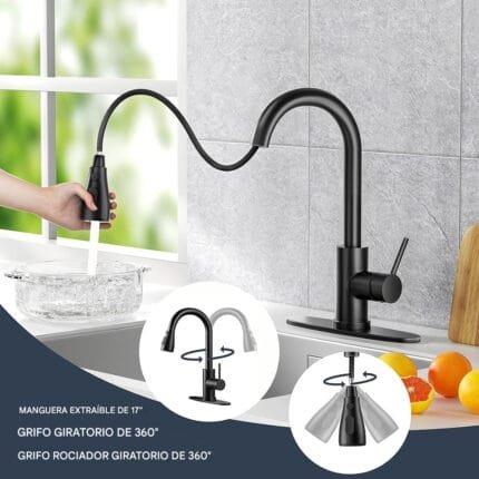 Grifo de cocina con rociador desplegable de un solo mango de arco alto - Image 6