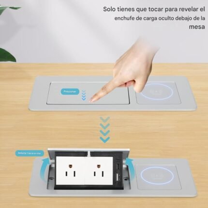 Toma de corriente desplegable con cargador inalámbrico de 15 W Plata - Image 3
