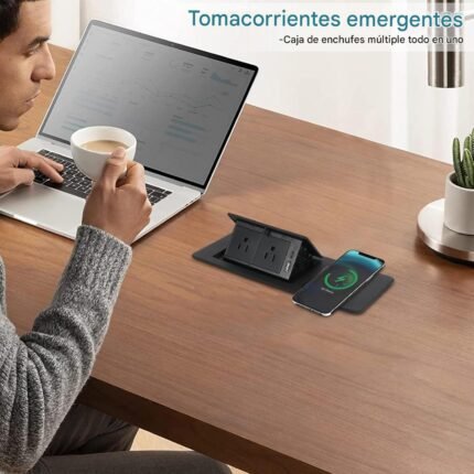 Toma de corriente desplegable con cargador inalámbrico de 15 W Negro - Image 7