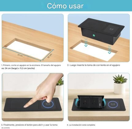 Toma de corriente desplegable con cargador inalámbrico de 15 W Negro - Image 8