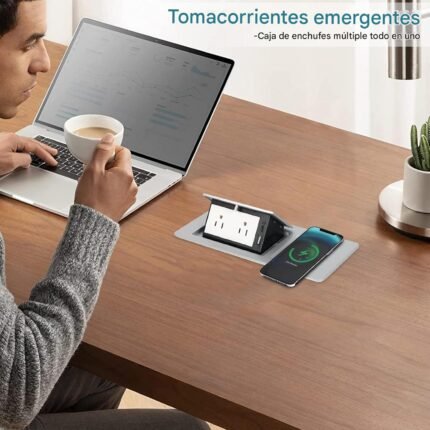 Toma de corriente desplegable con cargador inalámbrico de 15 W Plata - Image 4
