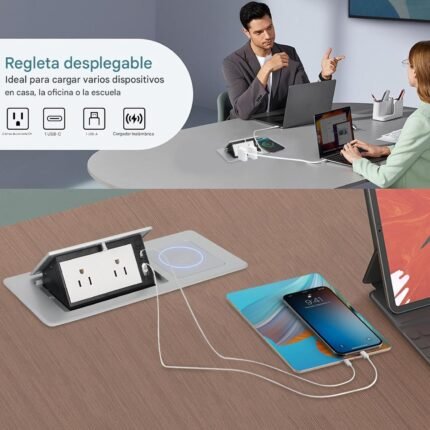 Toma de corriente desplegable con cargador inalámbrico de 15 W Plata - Image 5