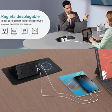 Toma de corriente desplegable con cargador inalámbrico de 15 W Negro - Image 4