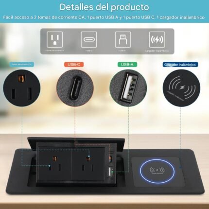 Toma de corriente desplegable con cargador inalámbrico de 15 W Negro - Image 5